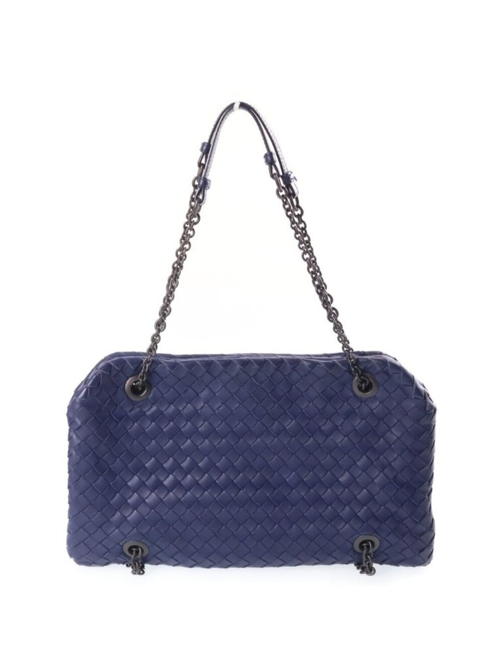 Bottega Veneta Intrecciato Chain Shoulder Bag Purple Blue Leather Black